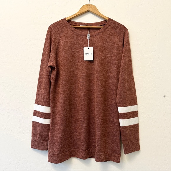 Haute Edition Womens Varsity Stripe Long Sleeve Comfy Jersey Top Shirt Large - Picture 1 of 9